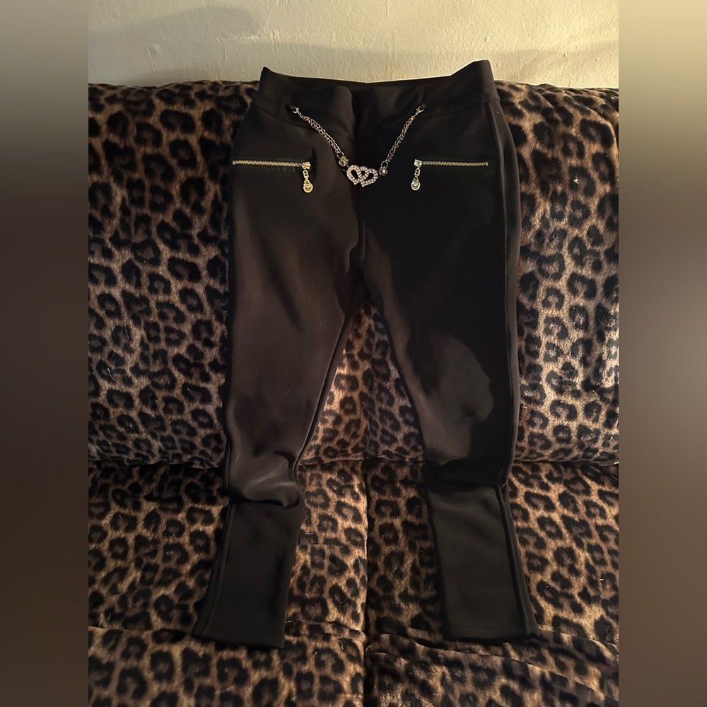 Universal Fashion Black Pants with Heart Chain Detail. Size L/XL